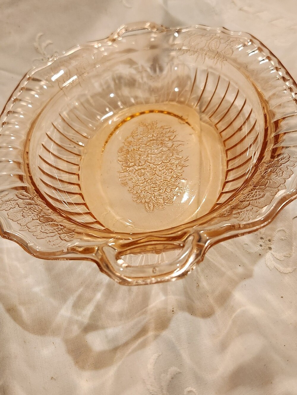 Vintage Anchor Hocking Mayfair Pink Depression Glass oval serving bowl